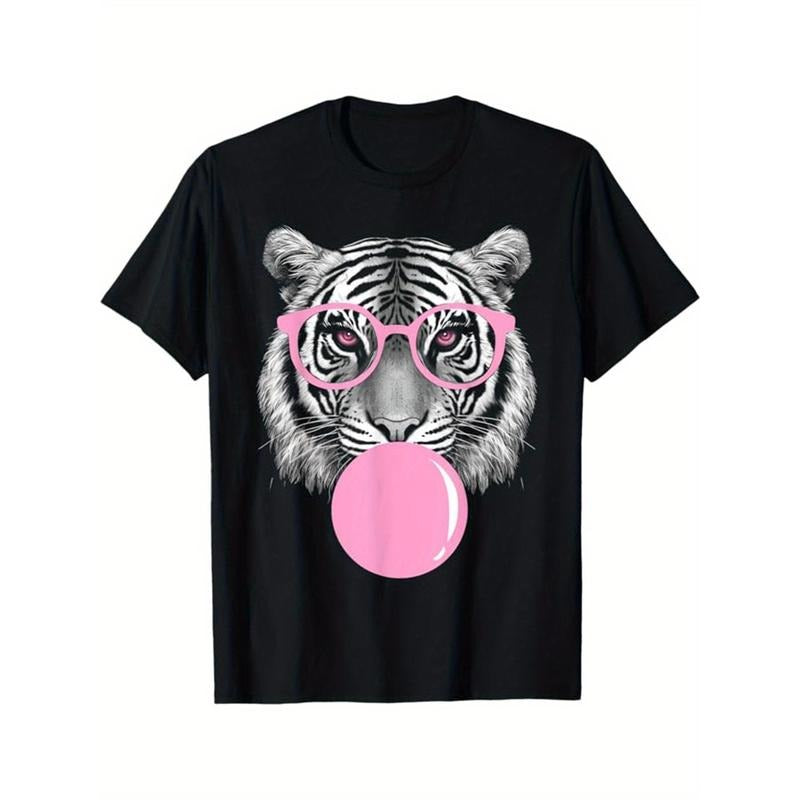 Tiger Printed Men's Cotton Graphic T-shirt, Casual Short Sleeve Crew Neck Gamer T-shirt, Men's Tee For Outdoor made in...