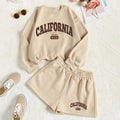 TikTokShopBacktoSchool 2 Piece Outfits Letter Printed Drop Shoulder Long Sleeve Sweatshirt and Shorts Sets T-Shirts, Hoodie