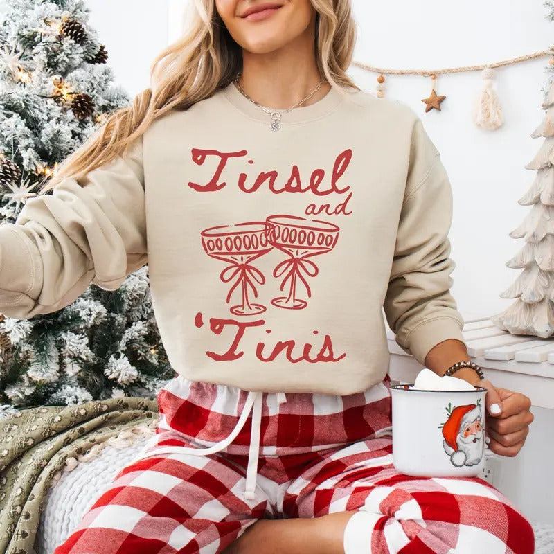 Tinsel And Tinis, Christmas Cocktail Sweatshirt, Christmas Martini Sweatshirt, Christmas Drink Sweater, Cocktail Club...