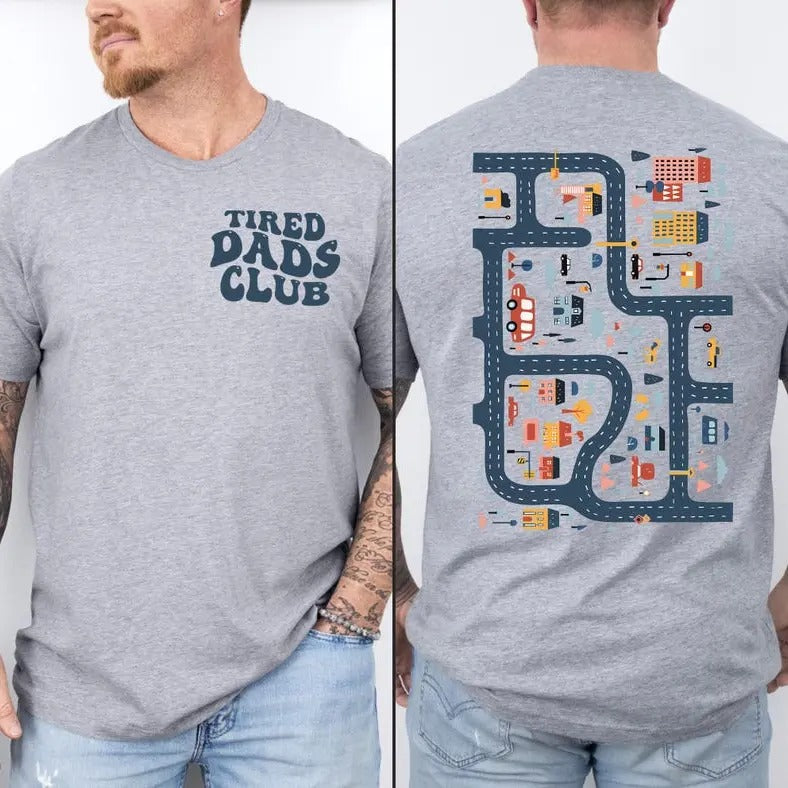 Tired Dads Club Shirt, Cute Tired Dads Club Shirt, Play Cars On Dad's Back, Mat Road Car Race Track Shirt, Father's Day...