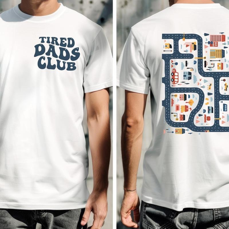 Tired Dads Club Shirt, men's graphic tees, T-shirts for men Play Cars On Dad's Back, Mat Road Car Race Track Shirt,...
