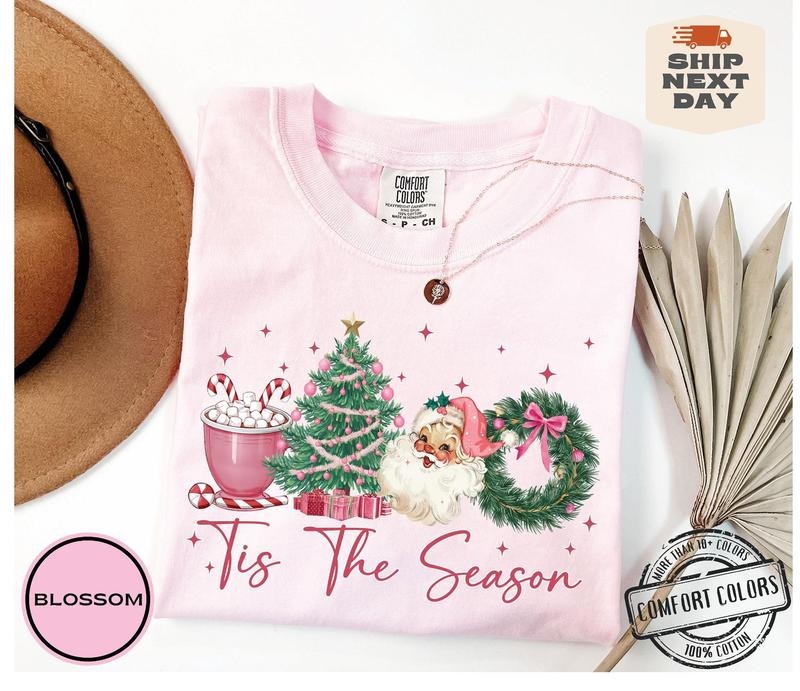 Tis The Season Comfort Colors Shirt, Coquette Bow Christmas Shirt, Retro Christmas Shirt, Girly Christmas Shirt, Merry...