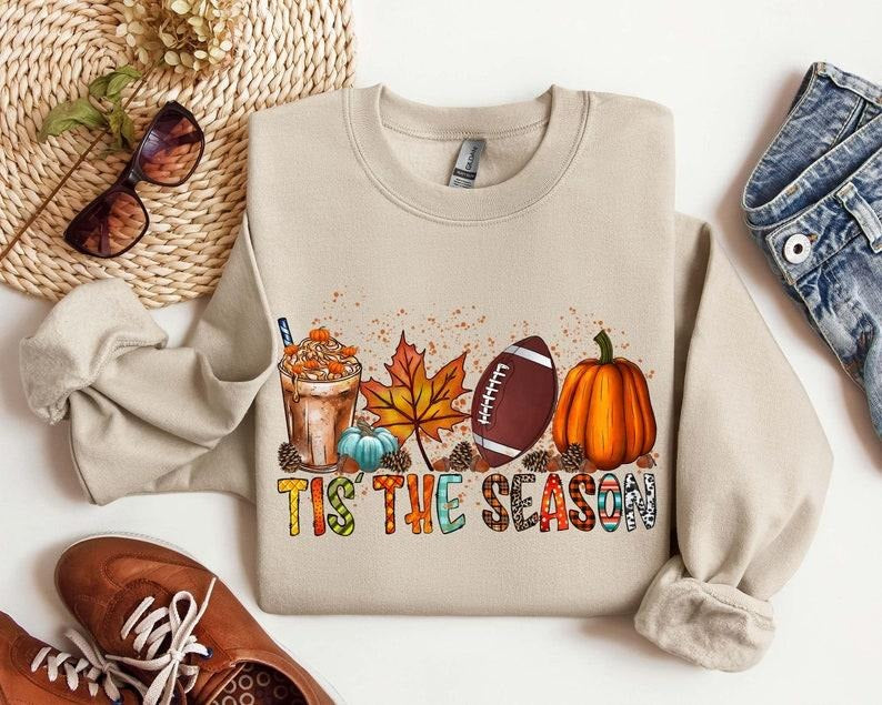 Tis The Season Sweatshirt, Fall Pumpkin Shirt, Football Shirts For Women, Women Fall Tees, Fall Season Shirts, Cute...