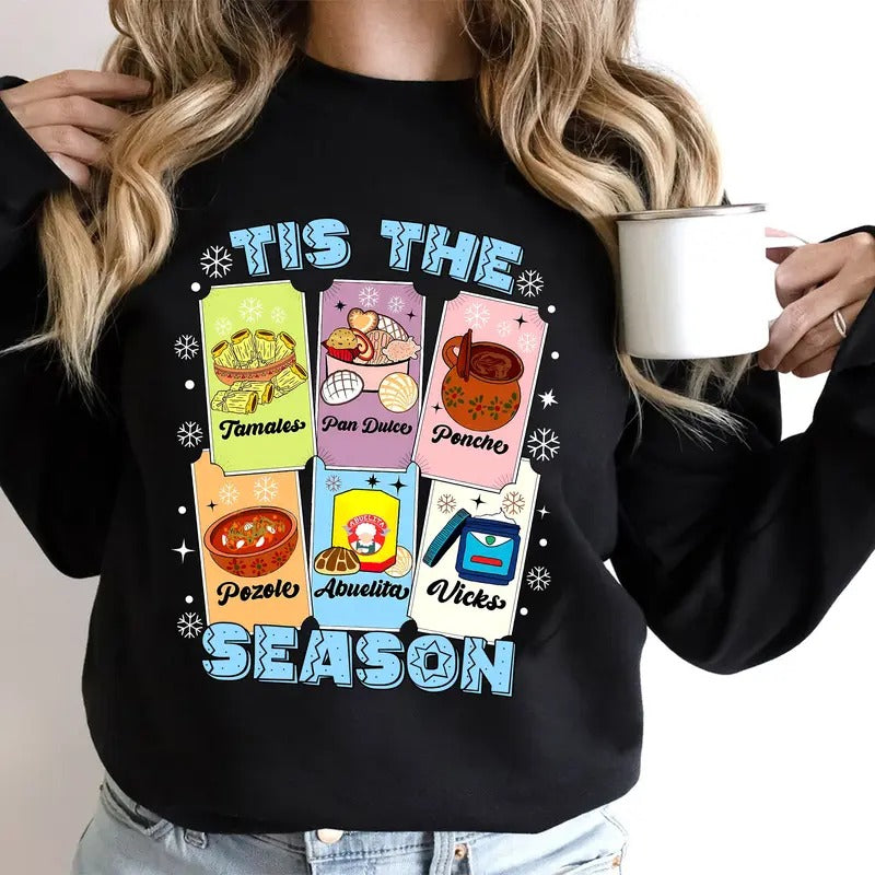 Tis The Season Xmas Card Mexican Christmas Pan Dulce Xmas T-Shirt Hoodie, Sweatshirt | GrindPrints.com