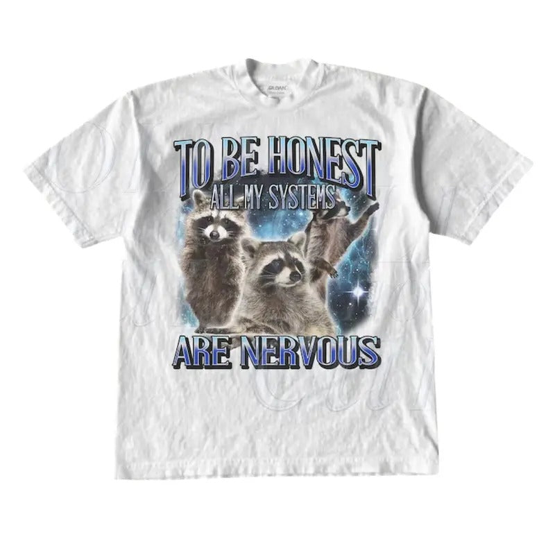 To Be Honest All My Systems Are Nervous Vintage T Shirt, Retro 90s Rat Shirt, Three Raccoons Shirt, Raccoons Graphic,...