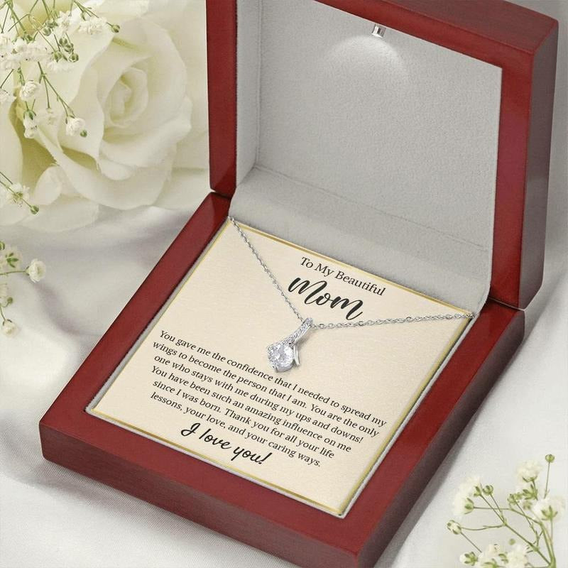 To My Beautiful Mom Necklace, Gift For Mom Necklace, Wedding Birthday Christmas Gift, Necklace With Message Card, Gift...
