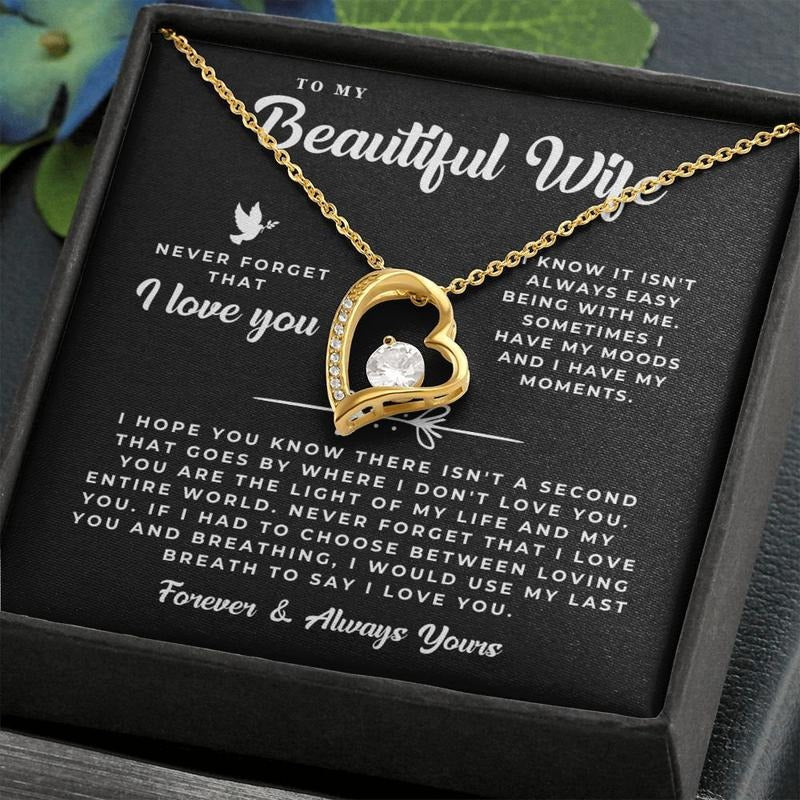 To My Beautiful Wife Necklace With I Love You Message Card, Birthday Gift For Wife, Gift For Wife, Thoughtful Gift For...