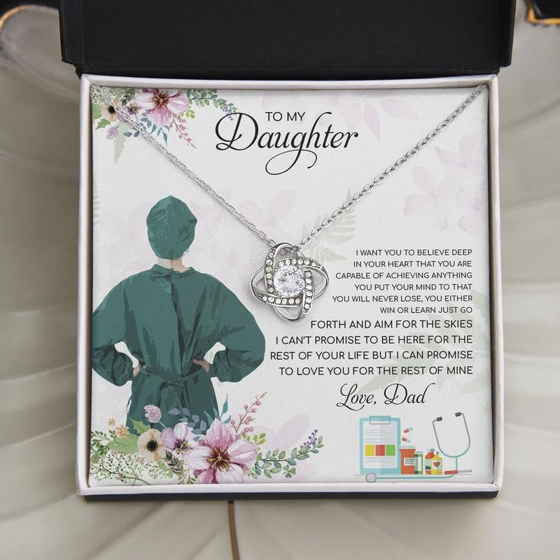 To My Daughter Knot Necklace, Nurse Daughter Jewelry Gift, Mother Necklace Gift, Necklace With Message Card, Gift For...