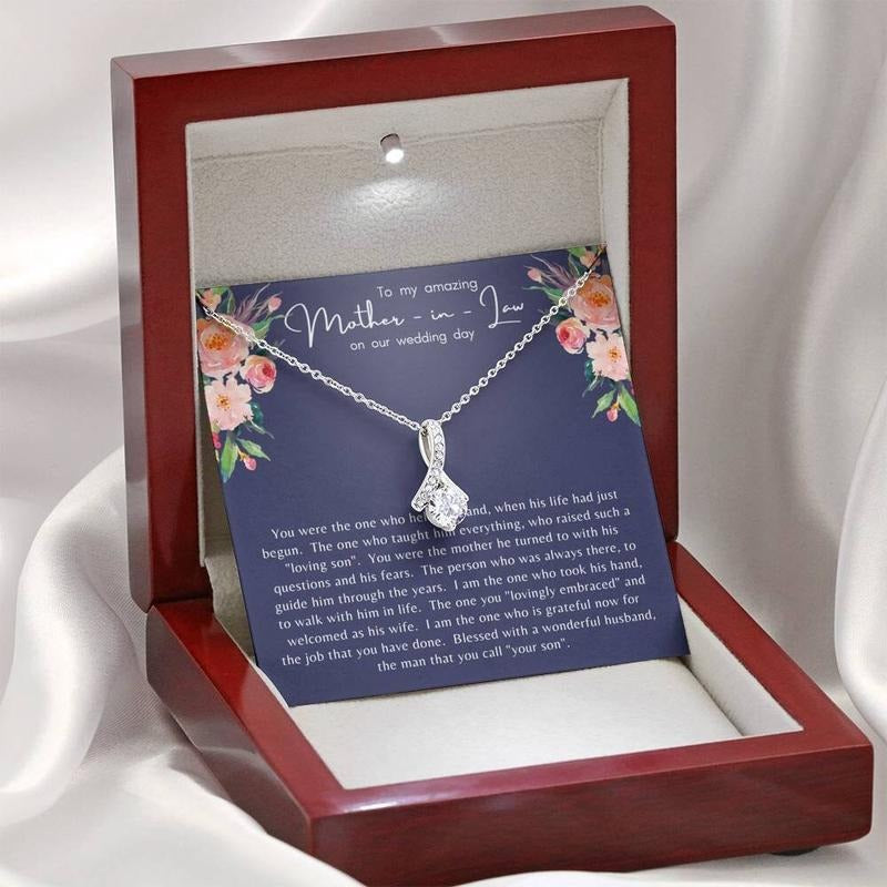 To My Mother In Law Gift Wedding Day Necklace, Gift From Bride To Mother In Law Necklace, Necklace With Message Card,...