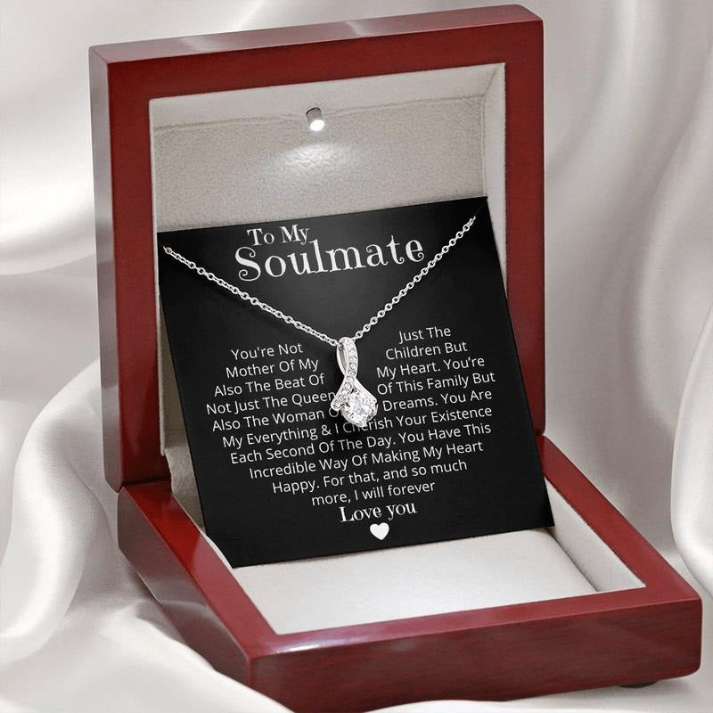 To My Soulmate Necklace, Romantic Christmas Gift For Her, Message Card Necklace For Wife Gift, Girlfriend Gift...