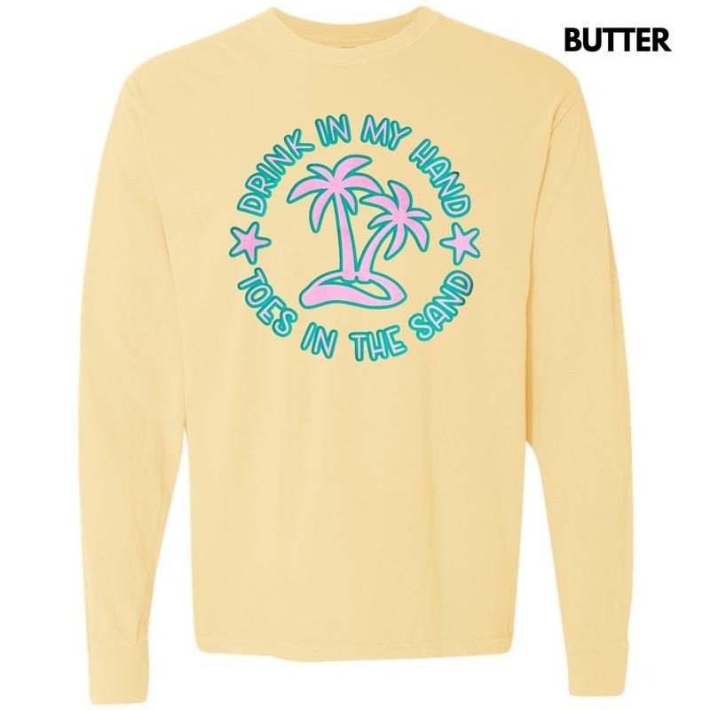 Toes In The Sand Puff Long Sleeve Comfort Colors T-Shirt Hoodie, Sweatshirt | GrindPrints.com
