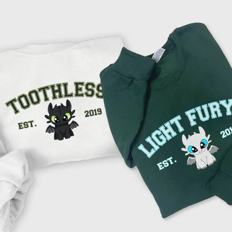 Toothless and Light Fury Sweatshirts, Dragon's Couple Unisex Sweatshirt Comfort Fabric Womenswear Clothing T-Shirts, Hoodie