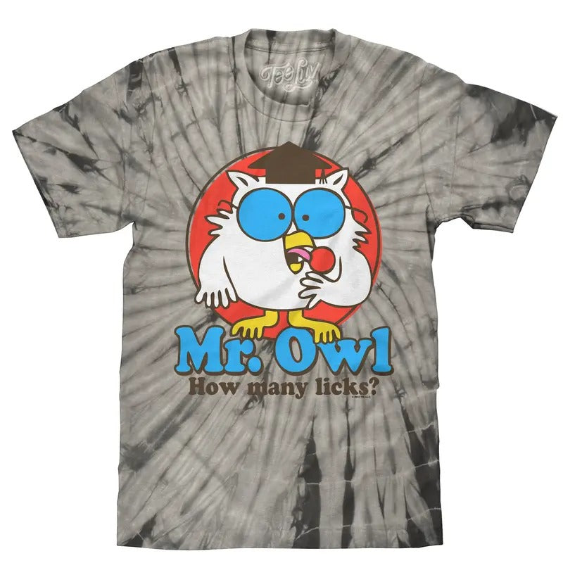 Tootsie Pop Mr. Owl How Many Licks Tie Dye T-Shirt - Black Tie Dye Hoodie, Sweatshirt | GrindPrints.com