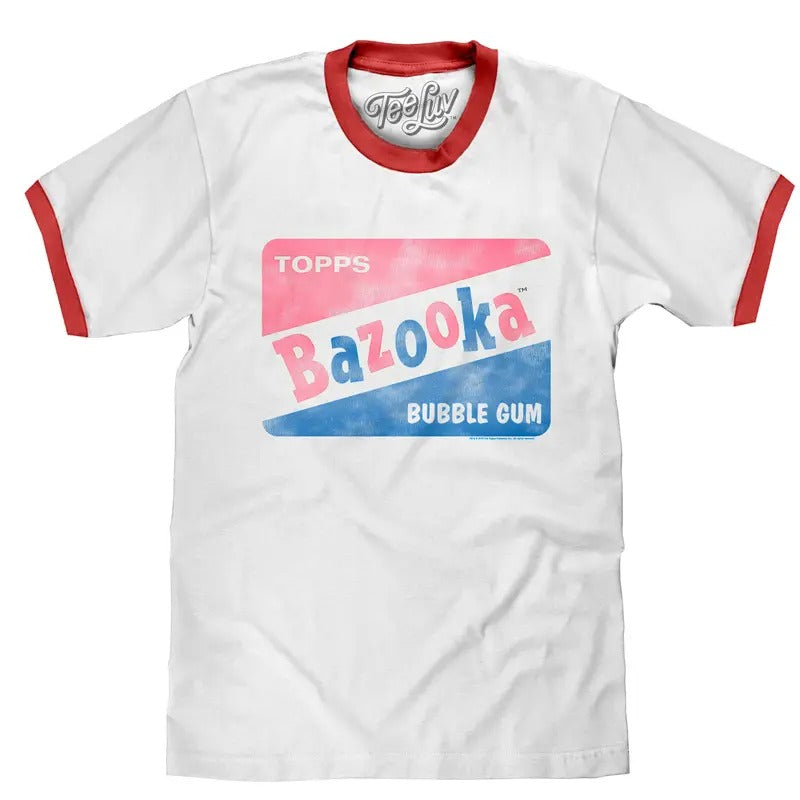 Topps Bazooka Bubble Gum Ringer T-Shirt- Red and White Hoodie, Sweatshirt | GrindPrints.com