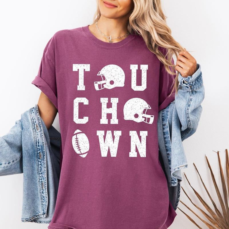 Touchdown, Helmet, Football, Sports, Game Day, Big Game, Tailgate Party Tshirt, Women's Comfort Colors Tshirt, Graphic...