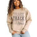 Track Mom Sweatshirt, Women's Letter Print Sports Mom Sweatshirt,Track Mom Shirt, Leopard Print Round Neck Sweatshirt,...