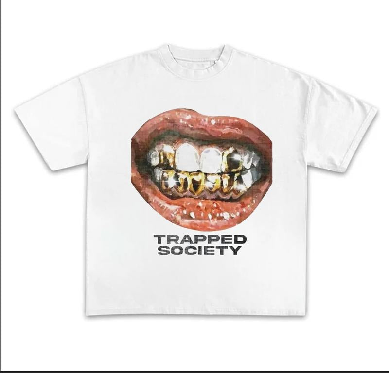 Trapped Society Graphic  Cotton Tee Shirt Opiium Y2k Fashion Streetwear Style Rap Tee Hoodie, Sweatshirt | GrindPrints.com