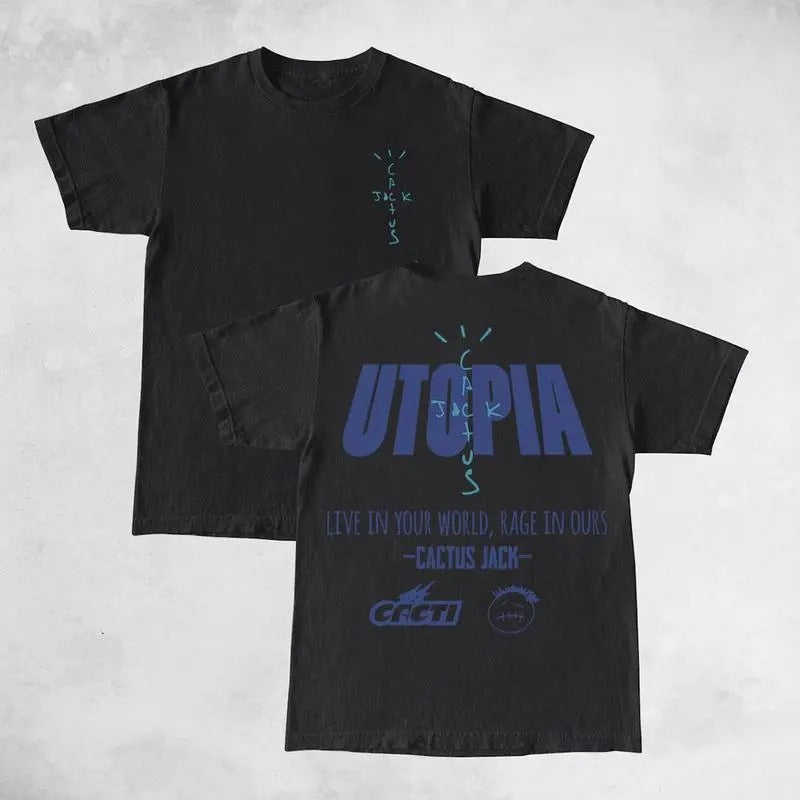 Travis Cactus Utopia Live Your World Rage Ours 2 Sides Shirt Rapper Shirt Rap Hip Hop Shirt Music Tour Him Her Vintage Y2K T-Shirts, Hoodie, Sweatshirt