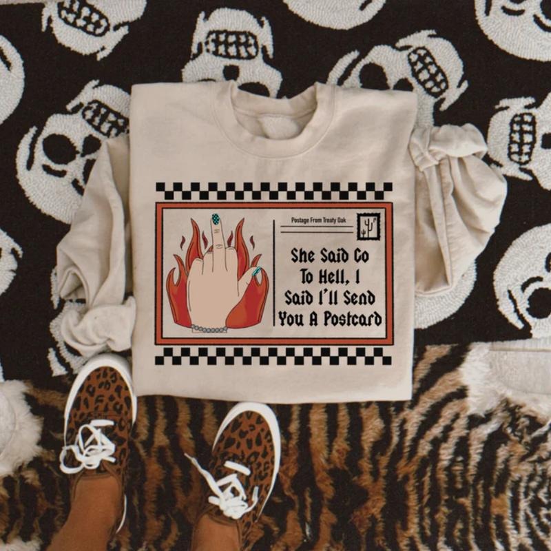 Treaty Oak postage Crew Sweatshirt, Graphic Crewneck shirt, cowgirl outfits, western clothing, western tops outfits...