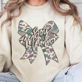 Trending Coquette Camo Bow Boy Mama Cozy Crewneck Sweatshirt, Camo Mama Boy Tee, Hunting Mom Shirt, Mother's Gift Hoodie