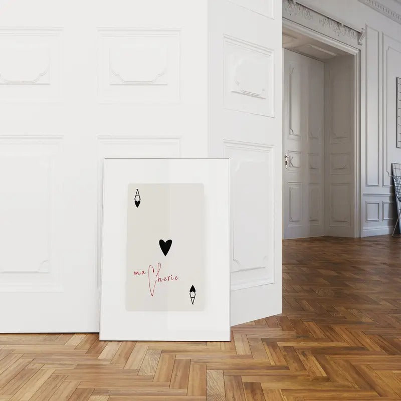 Trendy Ace Of Hearts, Ma Cherie Love French Hearts, Wall Art Retro Vintage, Minimalist Art, Playing Cards Print, Poster...