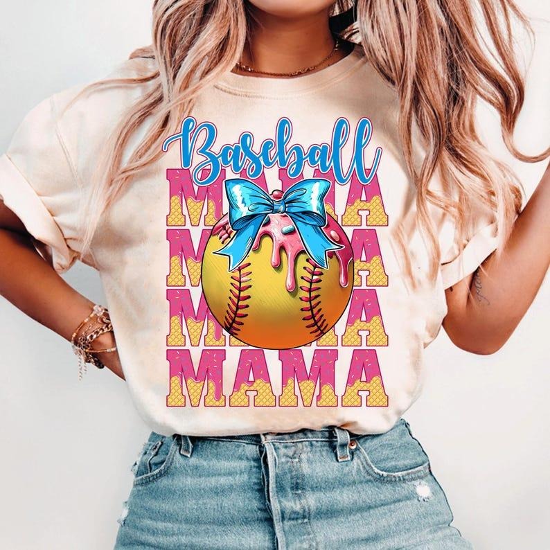Trendy Baseball Mom Shirt, Dripping Ice Cream Design, Sporty Aesthetic Tee Hoodie, Sweatshirt | GrindPrints.com