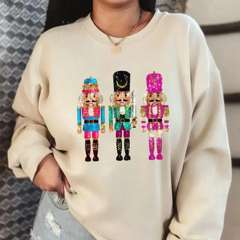 Trendy Christmas Nutcracker Sweatshirt, Girly Christmas Shirt, Unisex Long Sleeve Crewneck Shirt Hoodie | GrindPrints.com