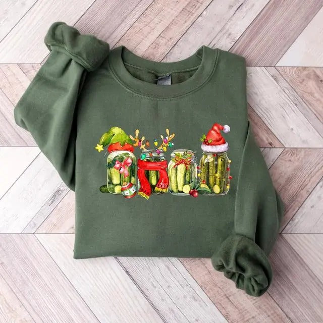 Trendy Christmas Pickle Canned Lovers Sweatshirt, Chritsmas Light Canned Pickles Lovers Sweater for men and women...