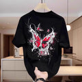 Trendy Dark Style Butterfly Printed Short-Sleeved T-shirt Men's 2025 Summer Loose round Neck Fashion Brand Couple's Tops...