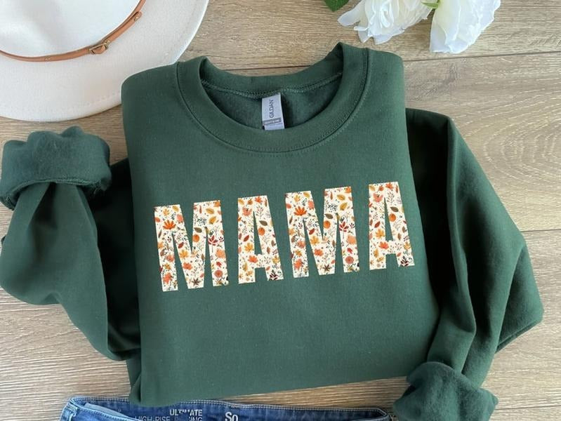 Trendy Mama Leaves Sweatshirt, Cute Mama Crewneck Sweatshirt, Fall Mom Gift, Fall Mama Shirt, Cozy Fall Mama Sweatshirt,...
