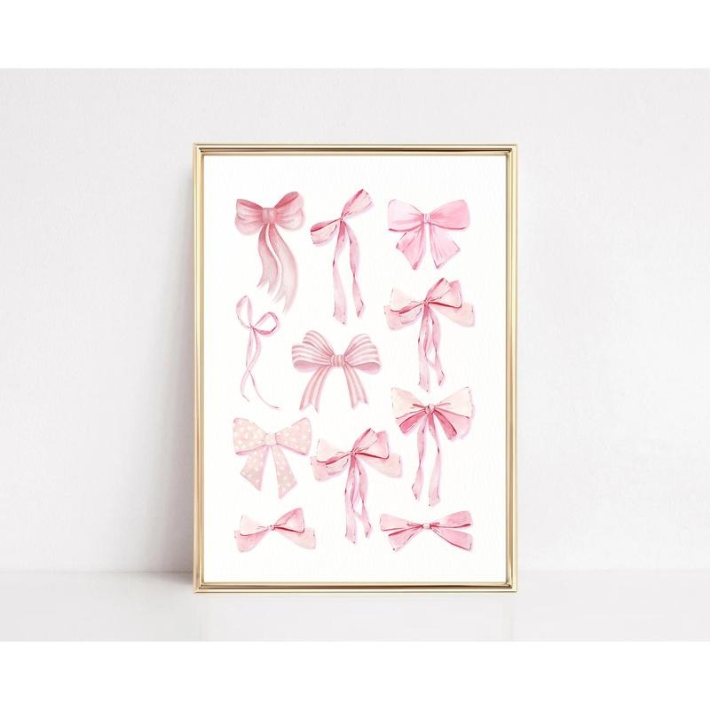 Trendy Pink Bows Wall Art, Preppy Poster, College Apartment Decor, Bows Print, Coquette Room Decor, Girly Wall Art,...