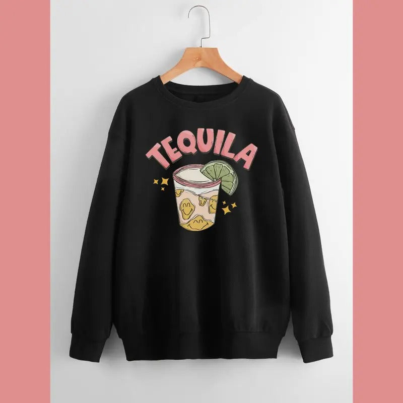 Trendy Tequila Sweatshirt - 4 Color Options - Trippy Tequila Lover Crewneck Hoodie T-Shirts | GrindPrints.com