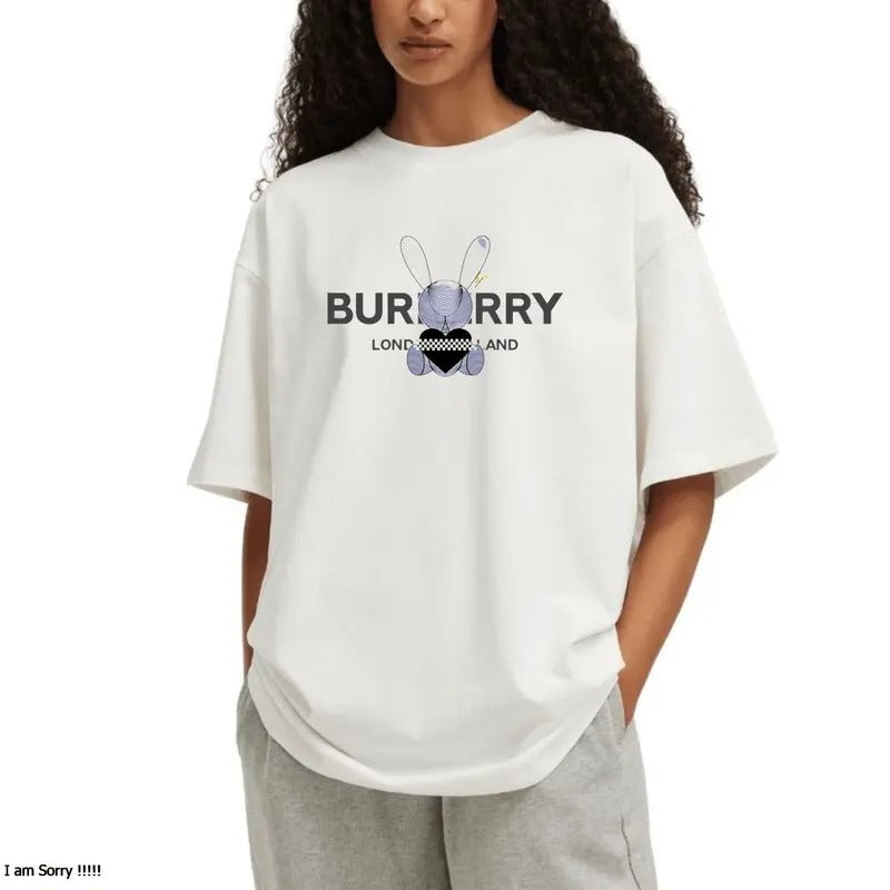 Trendy Women's White Hoodie with Rabbit Luxury Graphic, Short Sleeve, Unisex, Fashion Loves Tee, Buri Shirts for Women,...