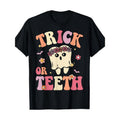 Trick Or Teeth Ghost Dental Halloween Treat Dentist T-Shirt Made in USA Hoodie, Sweatshirt | GrindPrints.com
