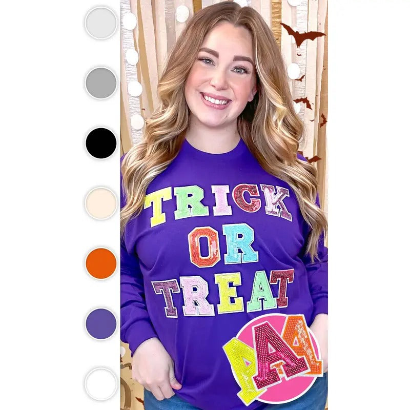 Trick or Treat Sequin Graphic Long Sleeve T-Shirt Hoodie, Sweatshirt | GrindPrints.com