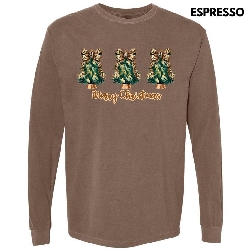 Triple Cheetah Bow Christmas Trees Long Sleeve Comfort Colors T-Shirt 'NLB' Hoodie, Sweatshirt | GrindPrints.com