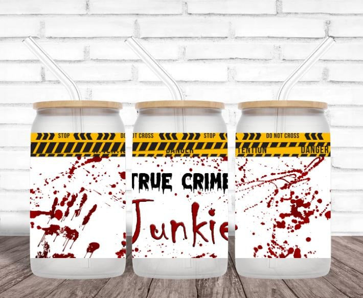 True Crime Junkie 16 oz Matte Glass Bamboo Lid T-Shirts, Hoodie, Sweatshirt | GrindPrints.com
