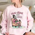 True Crime and Chill Sweashirt, Skeleton Chill Funny True Crime Gift T-Shirts, Hoodie, Sweatshirt | GrindPrints.com