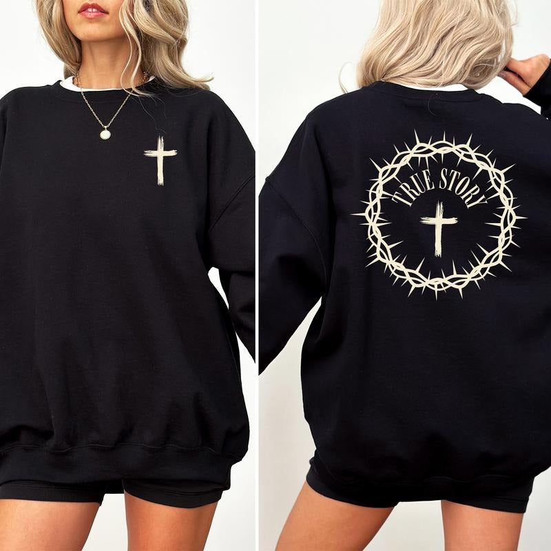 True Story Sweatshirt, Bible Verse Crewneck, Faith Long Sleeves Pullover, Religious Crewneck, Christian Christmas Gifts...