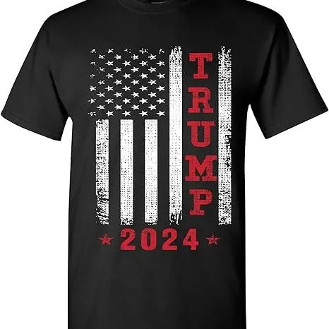 Trum 2024 American Flag Vintage T-Shirt - Trum T Shirts For Men, Adult Short Sleeve Shirt, Election 2024 Shirt