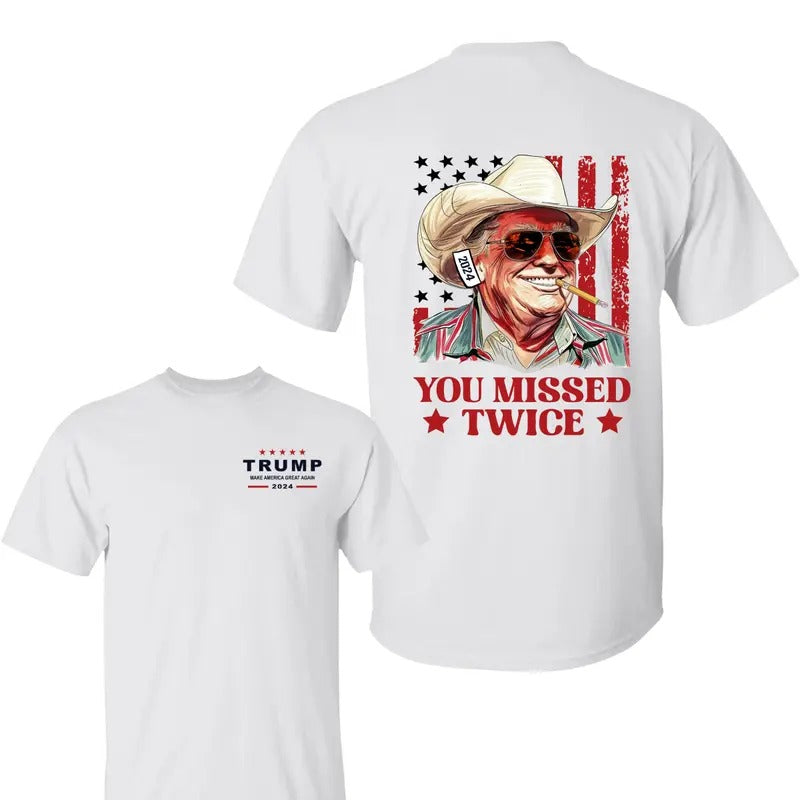 Trum Cowboy You Missed Twice Shirt, Trum Make American Back Shirts, Trum 2024 Shirt, Election Shirt,  Election 2024 Tee,...