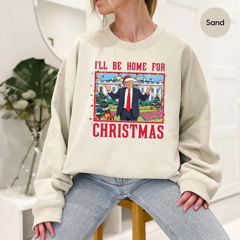 Trump Christmas Sweatshirt, Funny Trump Long Sleeve Tshirt, Humorous Trump Christmas Cotton Crewneck Hoodie | GrindPrints.com