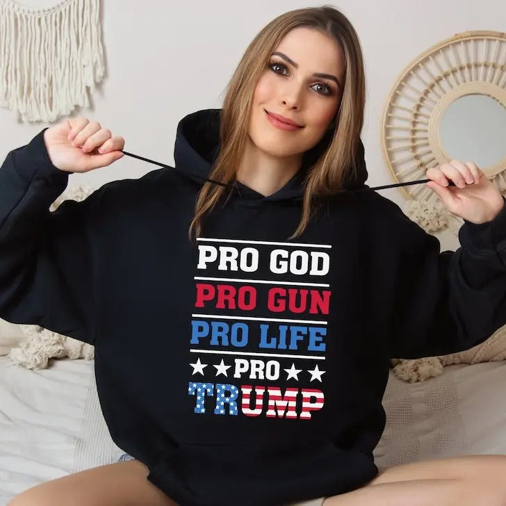 Trump Flag Hoodie, Pro God, Pro life, pro Trump Hoodie Sweatshirt T-Shirts | GrindPrints.com