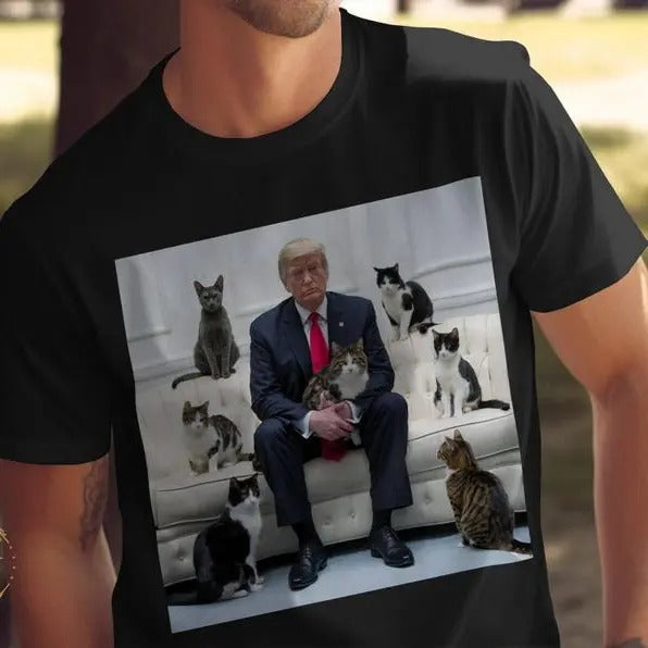 Trump Funny Cat Lover T-Shirt, Cute Cats on Sofa With T.rump Shirt Unique Cat Dad T-Shirt, Unique Animal Lover Gift, US...