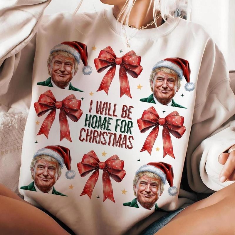 Trump I'll Be Home For Christmas Humorous Trump Christmas T-Shirt Casual Cotton Hoodie, Sweatshirt | GrindPrints.com