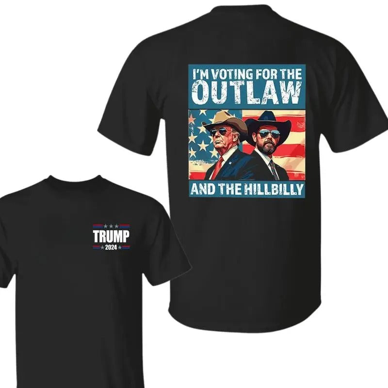 Trump I'm Voting For The Outlaw And Hillbilly American Flag Trum Vance Shirt, Trum Vance 2024 Shirt, Election Shirt, Gift...