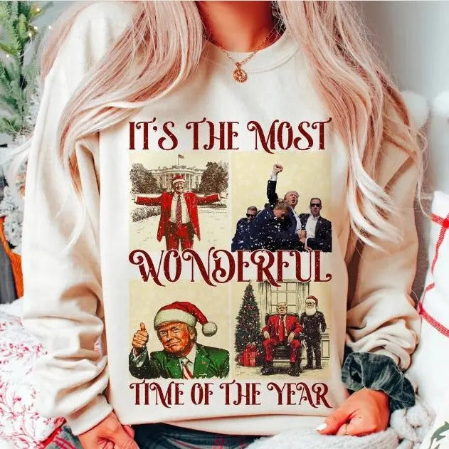 Trump It's The Most Wonderful Time Of The Year Shirt, Xmas Sweater, Election Gift 2024 Pullover, Trump Christmas T-Shirt,...