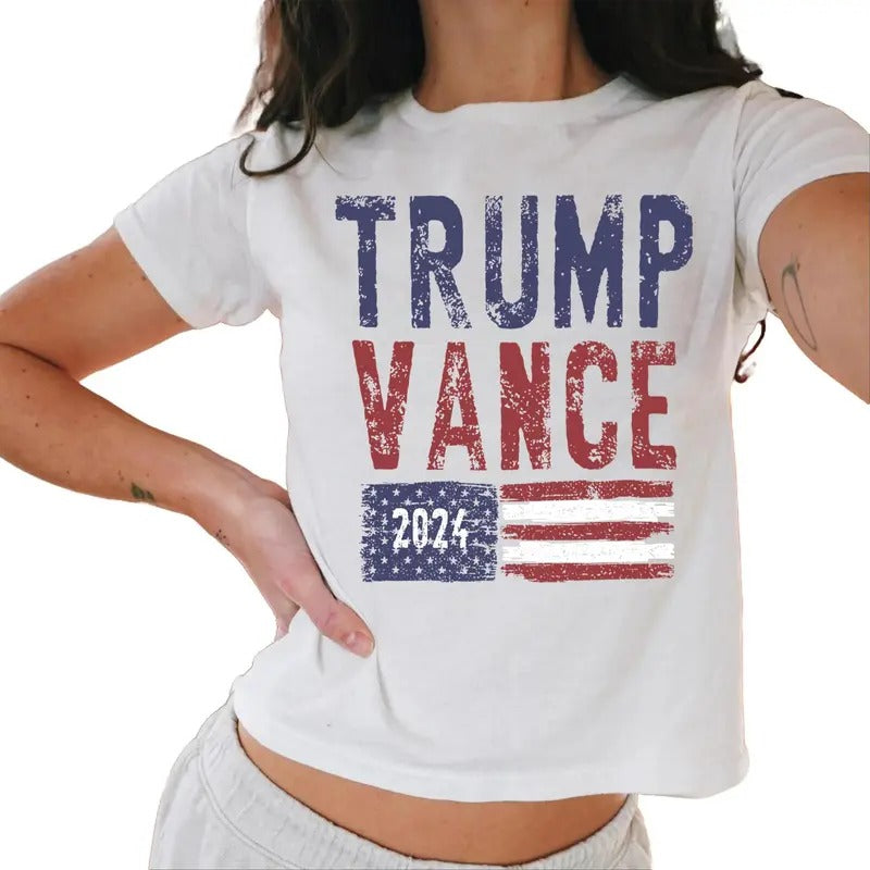 Trump Vance Baby Tee, American Flag Baby Tee, Pro America Baby Tee, Trump Casual Comfort Hoodie, Sweatshirt | GrindPrints.com