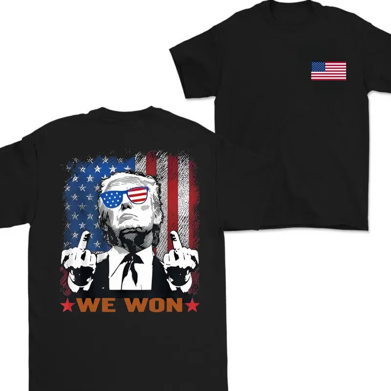 Trump We Won Double Sided Flag USA Shirt for Men and Women - Classic, Cotton Hoodie, Sweatshirt | GrindPrints.com