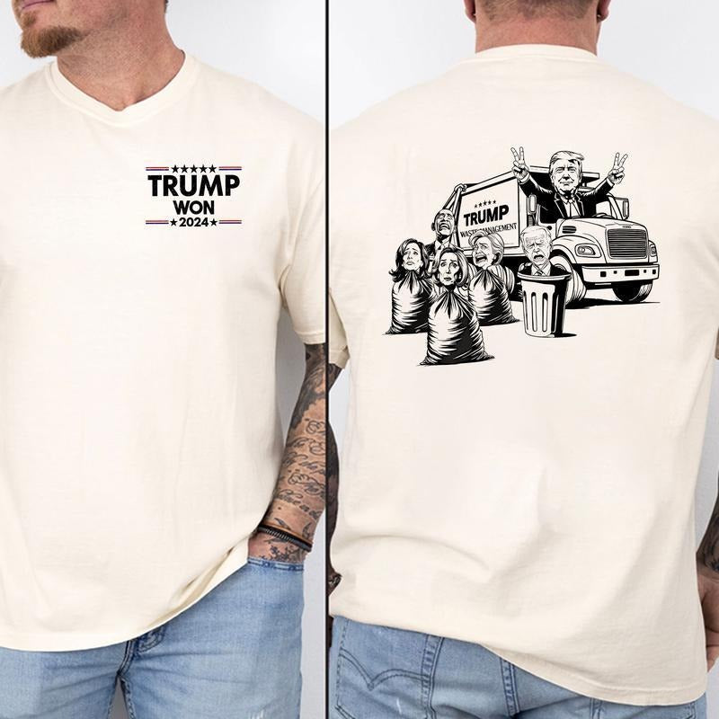Trump Won 2 Sides Shirt, Trump Supporters Shirts, Trump 45th 47th President 2 Sides Shirt, Graphic Christmas Shirt, Full...